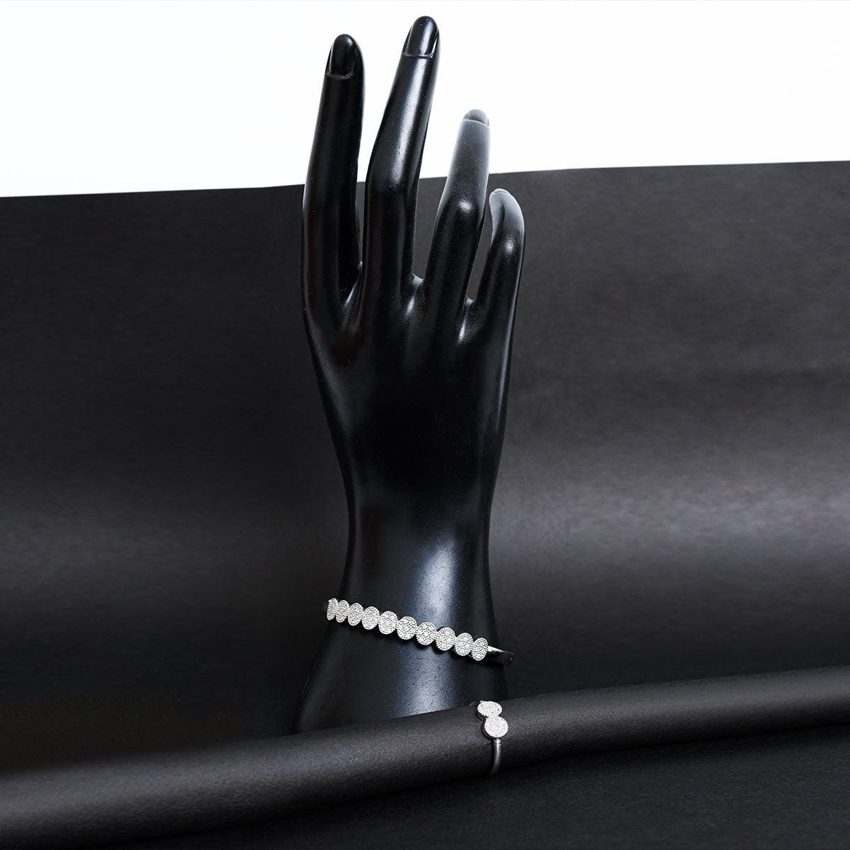 Cubic circle Silver Bangle with Ring