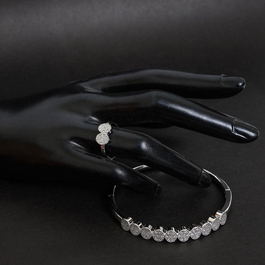 Cubic circle Silver Bangle with Ring