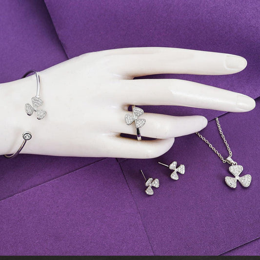 Three Leaf Silver Pendent with Stud, Ring and Bangle