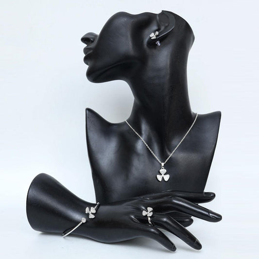 Three Leaf Silver Pendent with Stud, Ring and Bangle