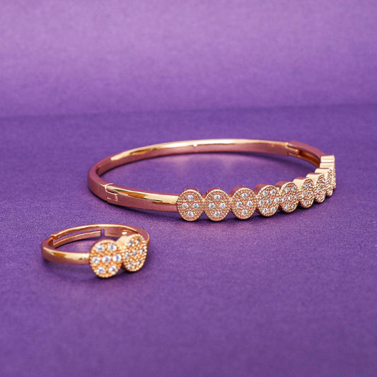 Cubic Circle Gold Rose Bangle with Ring