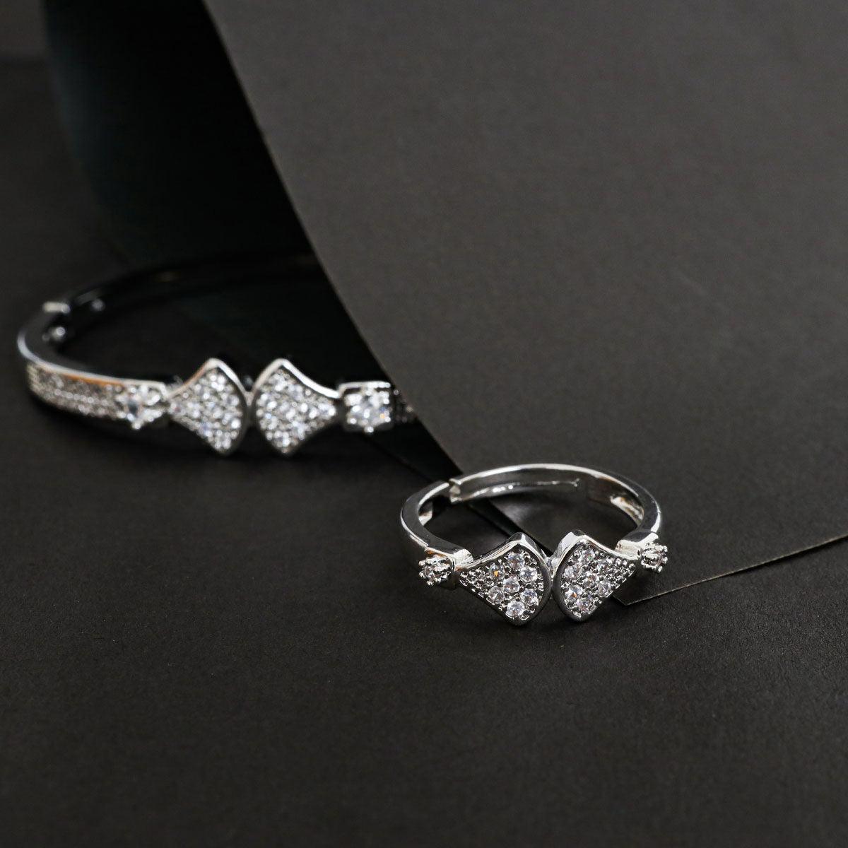 Silver Sparkle Bangle with Ring