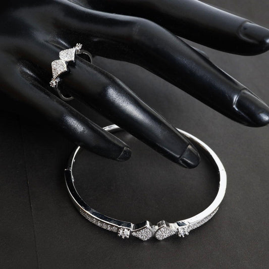 Silver Sparkle Bangle with Ring